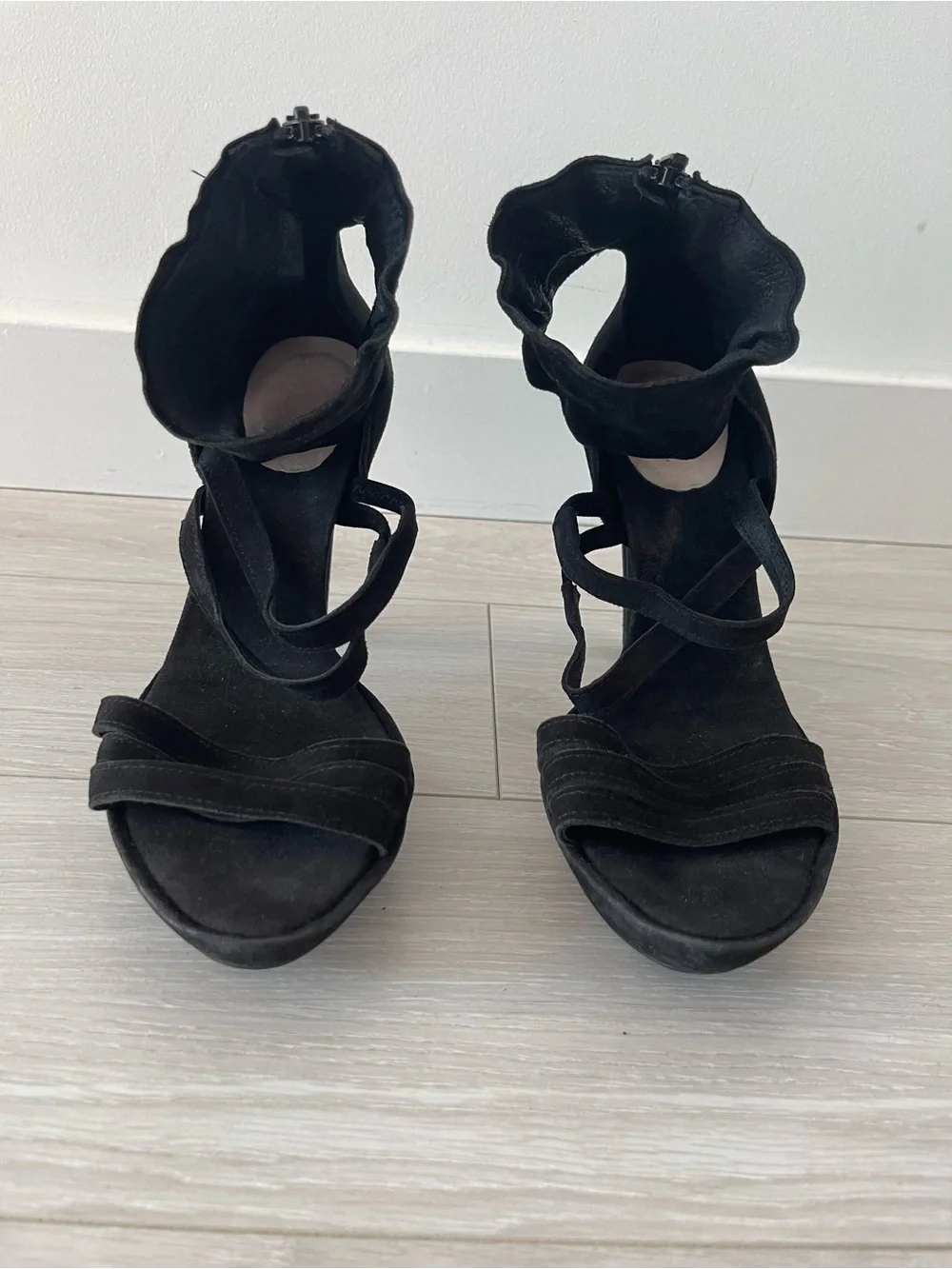 Stefanel Black Suede High Heel Sandals with Ankle Straps Size 39